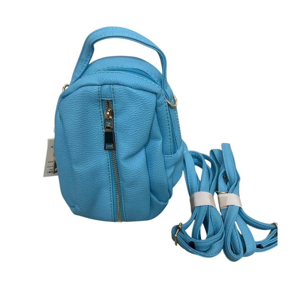 AR New York Micro Mini Backpack Crossbody Bag Sky Blue Pebbled Vegan Leather NWT